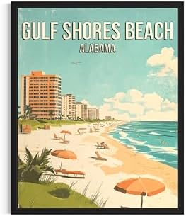 Gulf Shores Beach Alabama Unframed Wall Art Print Poster, US Vintage Retro Beach Scenery Posters Prints for Restroom Home Picture Painting Artwork Gallery 219 (Gulf Shores Beach Alabama, 24"L x 18"W, Unframed)