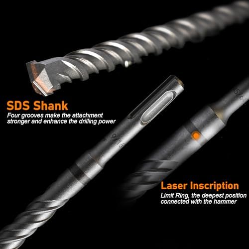 Rotary Hammer Drill Bits Set & Chisels- SDS Plus 27PCS Concrete Masonry Hole Tool with Storage Case for Concrete, Stone, Brick