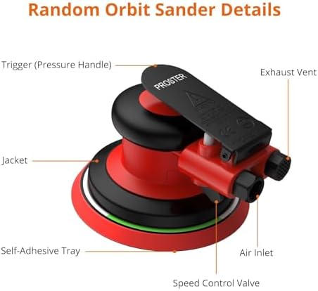 Proster 5" Air Orbital Sander Pneumatic 12000 RPM 5mm Orbit 20pc Kit