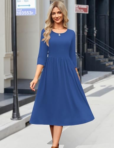 Zeagoo 3/4 Sleeve Women's Dress Casual Aline Summer Fall Midi Long Dresses