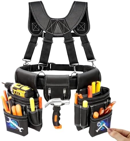 Professional Tool Belt for Men, Magnetic Tool Pouch with Suspenders