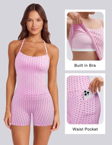 SUUKSESS Women 2 Piece Workout Sets High Waisted Biker Shorts with Pockets Built in bra Racerback Tank Tops