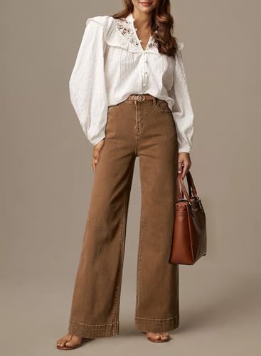 Dokotoo Women's Casual High Waisted Jeans Stretch Wide Leg Loose Denim Pant