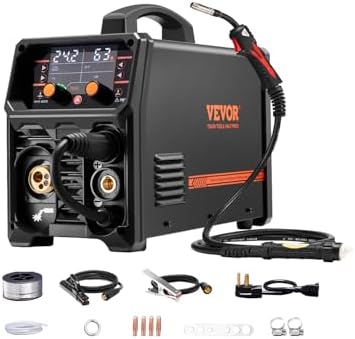 VEVOR MIG Welder, 200A Synergic Mig Welding Machine, 4-in-1 Gas MIG/Flux Core MIG/Stick/Lift TIG Multi-Process Welder Machine, 110V/220V Dual Voltage Mig Welder with IGBT Inverter & LCD Screen Display