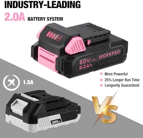 WORKPRO 20V Pink Cordless Drill and 141-Piece Home Tool Kit for Women