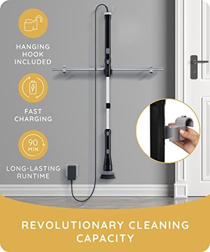 JULY HOME Electric Spin Scrubber with Adjustable Extension Shower Scrubber Brush, Cordless Automatic Power Scrubber for Shower, Cleaner for Tile, Floor, Long Handle & 3 Brush (Packaging May Vary)