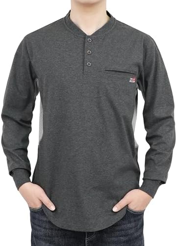 BOCOMAL FR Shirts for Summer Breathable Vented Mesh Flame Resistant Henley