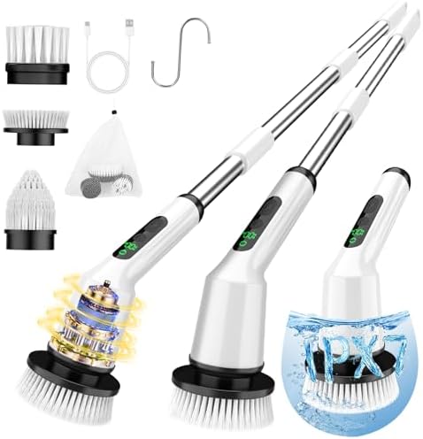 Electric Spin Scrubber for Bathroom, Shower Scrubber with Long Handle
