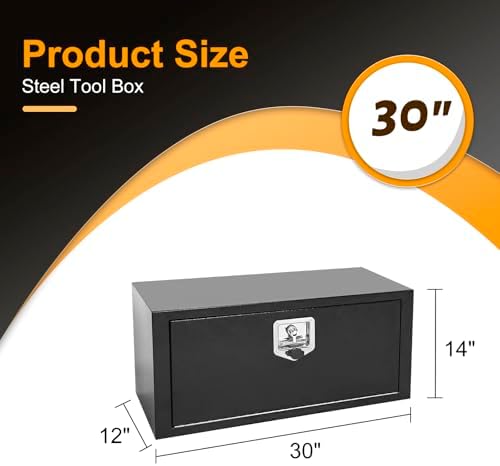 30 Inch Underbody Truck Box Steel Storage Tool Box,30" x 12" x 14" Tool Chest Organizer w/Lock and Keys For Pickup,Truck Bed, RV, Trailer,Heavy Duty Waterproof Black box