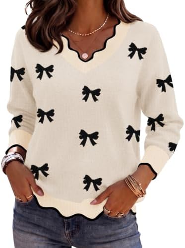 Zeagoo Women's 2026 Fall V Neck Sweater Long Sleeve Lightweight Knit Tops