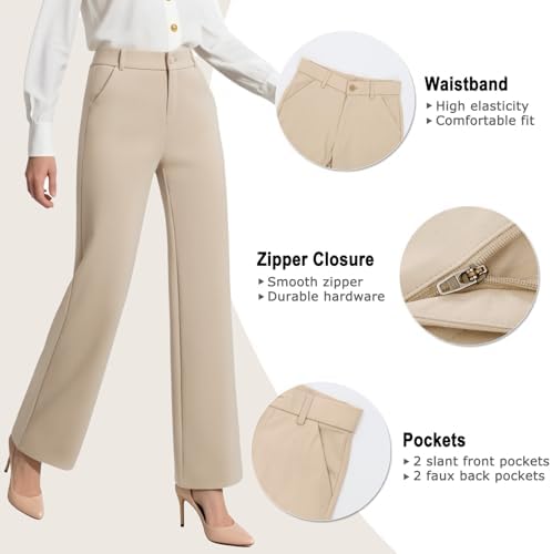 iChosy Womens High Waist Wide Straight Leg Trousers Casual Slacks Dress Pants with Pockets