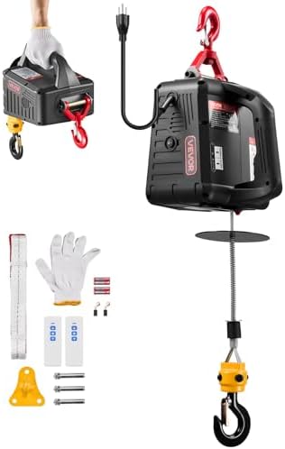 VEVOR 2-in-1 Electric Hoist Winch, 1100 lbs Capacity, 1500W Portable Power Winch Crane, 25 ft Lifting Height, 16.4 ft/min with Manual and Wireless Remote Control for Factory, Warehouss, Garage