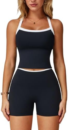 QBGJTD Two Piece Workout Sets For Women Tank Top Matching High Waist Booty Lifting Shorts Gym Yoga Active Wear Outfits