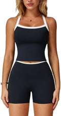 QBGJTD Two Piece Workout Sets For Women Tank Top Matching High Waist Booty Lifting Shorts Gym Yoga Active Wear Outfits