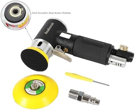 2" & 3" Mini Air Random Orbital Sander, Professional Pneumatic Palm Sander with M6 Thread Plate, Hook and Loop Sanding Pads, High Speed 15000 RPM Buffing & Polishing Kit for Auto Body, Spot Repair