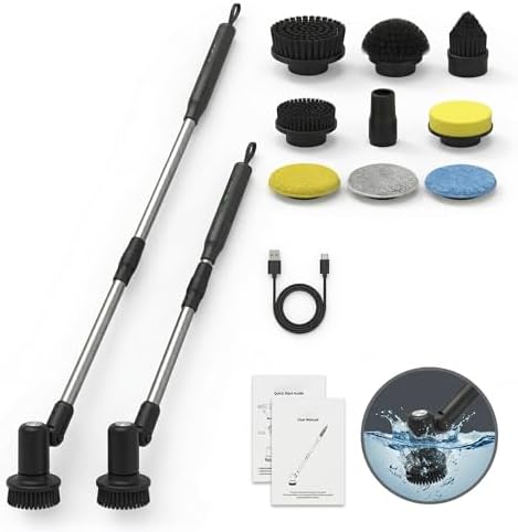 Cordless Electric Spin Scrubber (Black, Short)