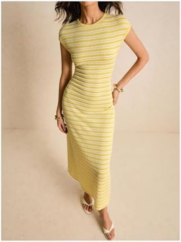 SOLY HUX Women's Striped Midi Dress Casual Work Knit Bodycon Summer Dresses