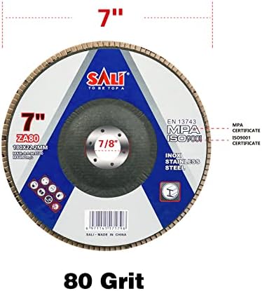Sali 10 Pack Zirconia Flap Disc 80 Grit 7" x 7/8-Inch Sanding Disc Bevel Type #29 Premium and Industrial Grade Angle Grinder Grinding Wheel High Performance Edge Grinding
