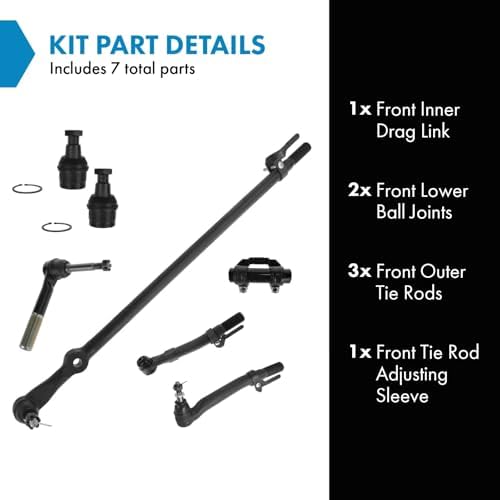TRQ 7 Piece Steering & Suspension Kit Tie Rods Drag Link Lower Ball Joints