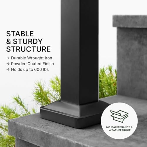 Hand Rails for Outdoor Steps，Stair Handrail & Indoor Stair Railing Kit，Railings for Outdoor Steps for Fence & Outdoor Steps (2, Black-Straight, 5 Step)