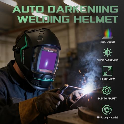 Large View Welding Helmet, 3.94 x 3.66 in, 4 Arc Sensors