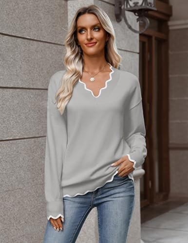 Zeagoo Women's 2026 Fall V Neck Sweater Long Sleeve Lightweight Knit Tops