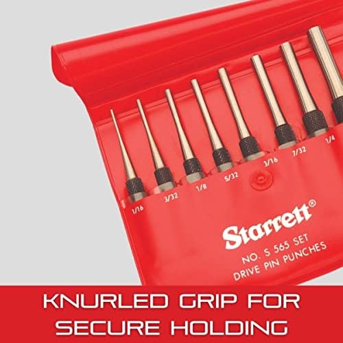 Starrett Drive Pin Punch Set, 1/16"-5/16" Dia, 4" Length, Set of 8