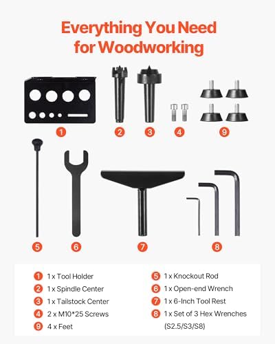VEVOR Woodworking Lathe, 1 HP, Benchtop Wood Lathe Machine with 150 to 3800 RPM Variable Speed, 12 x 18" Workbench,Brushless DC Motor, Cast Iron Construction,for Beginners DIY Enthusiasts Woodworking