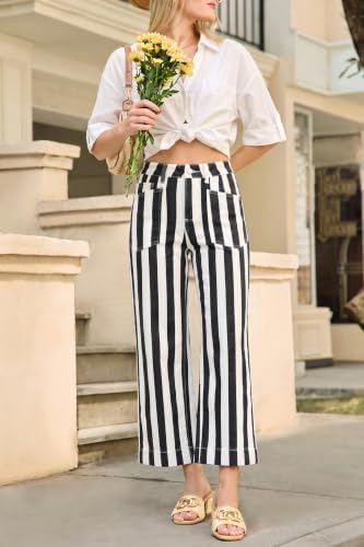Cicy Bell Womens Cropped Wide Leg Jeans High Waisted Baggy Denim Ankle Pant