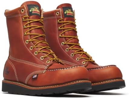 Thorogood American Heritage 8” Steel Toe Work Boots for Men - Full-Grain Leather with Moc Toe, Slip-Resistant Wedge Outsole, and Comfort Insole; EH Rated