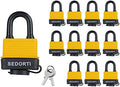 SEDORTI Colored Waterproof Padlocks, Yellow-Covered Laminated Steel Lock, Same Color with Same Key, Keyed Alike Outdoor Locks, Can Be Used as Lockout Tagout Lock, Long Padlocks, Pack of 12