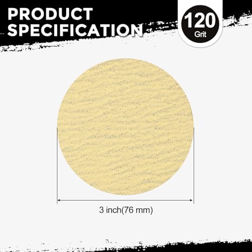 50Pcs Sanding Discs 3In 120Grit Hook and Loop Sandpapers Yellow