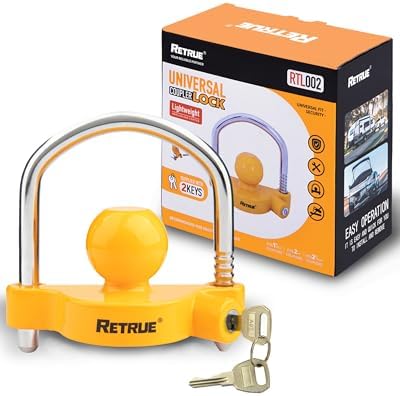 RETRUE Universal Coupler Lock Trailer Locks Ball Hitch Trailer Hitch Lock Adjustable Security Heavy-Duty Steel Fits 1-7/8 Inch, 2 Inch, 2-5/16 Inch Couplers, Yellow (Pack of 20)