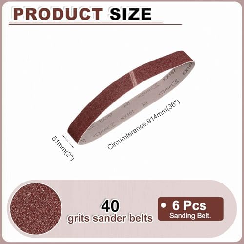 HARFINGTON 2 x 36 Inch Sanding Belts, 6 Pcs 40 Grits Aluminum Oxide