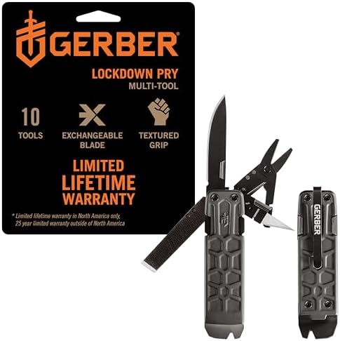 Gerber Gear Lockdown Pry 10-in-1 Multitool EDC Pocket Knife with Pry Bar for Survival, Hunting and Fishing, Gifts for Men