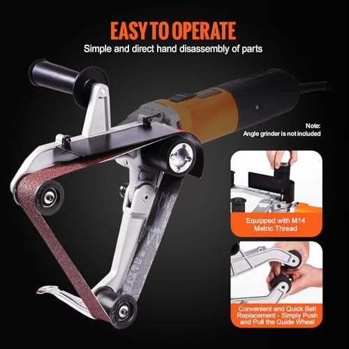 VEVOR Belt Sander Adapter for Angle Grinder, US 5/8-11 Thread Pipe Tube Sanding Attachment with 10PCS Sanding Belts (60/120/240/400/600 Grits) for Metalworking, Rust Removal