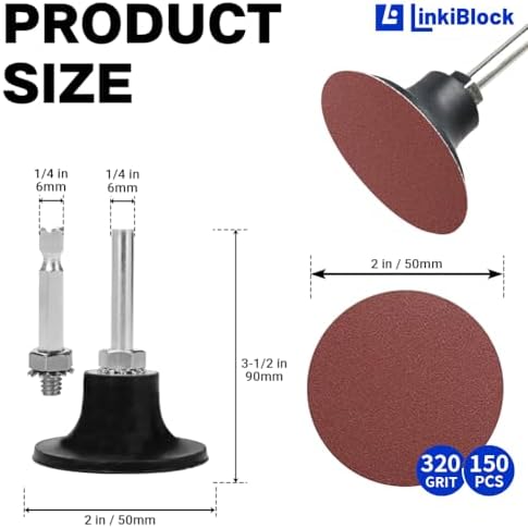 150Pcs 2 inch R-Type Quick Change Aluminum Oxide Surface Conditioning Sanding Discs Set 320 Grit with Adapter & Backing Pad