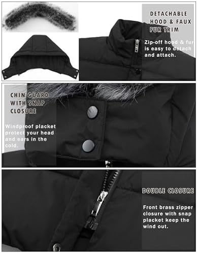 GGleaf Women's Winter Puffer Coat with Removable Fur Hood Warm Snow Jacket