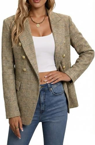 Mina Self 2026 Women's Fall Tweed Blazer Plaid Jacket Business Casual Coat