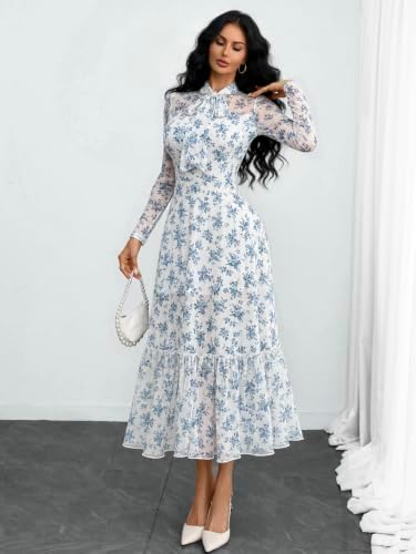 GothDark Polka dot Dress for Women Tie Neck Bow Ruffle Fall Vintage Dress