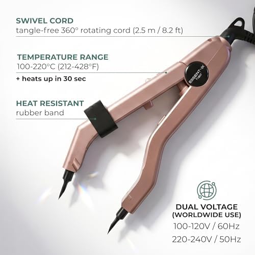 Professional Keratin Fusion Tool for Hair Extensions – Slim Long Heating Plates, Adjustable Temperature, Rapid Heat-UP, Seamless Fusion, Root Access, Salon-Quality Keratin Glue Gun (Rose Gold)