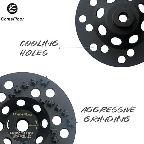 Diamond Grinding Cup Wheel for Concrete & Masonry, 30 Aggressive Star Segments, 4.5 Inch 5/8"-11 Thread, 30 Grit