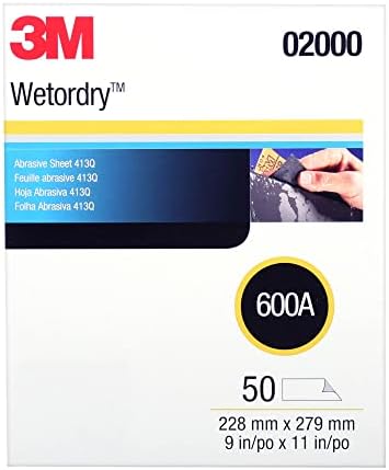 3M Wetordry Abrasive Sheet, 413Q, 02000, 600+ Grade, 9 in x 11 in