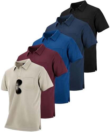 ZITY 5 Pack Polo Shirts for Men with Pocket Dry Quickly Short Sleeve Athletic Outdoor Work Collared Shirts