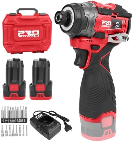Prostormer 17V Cordless Impact Driver Set, 140Nm Brushless Screwdriver(Red)
