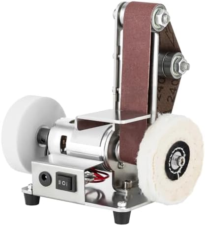Mini Belt Sander, 7 Adjustable Speed Electric Bench Grinder Sanding Machine, Multifunctional Table Top Grinder Polisher for DIY Craft Woodworking Knife Stained Glass Jewelry Making