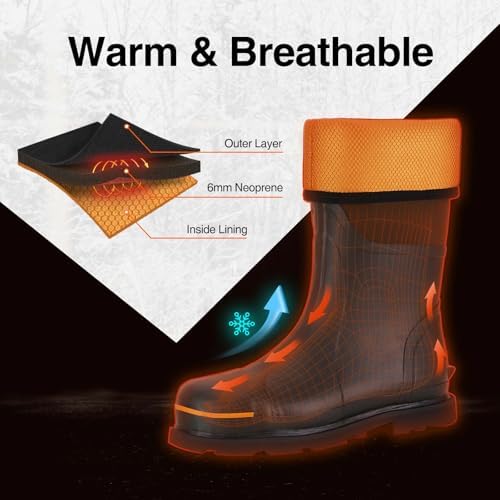 TIDEWE Rubber Work Boots for Men, Steel Toe & Shank, Waterproof Anti Slip