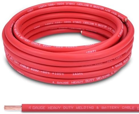 4 Gauge Battery Cable, 30FT Red 4 AWG Pure Copper Wire Welding Cable, for Automotive, Battery, Solar and Generator, Standard USA OFC Wire