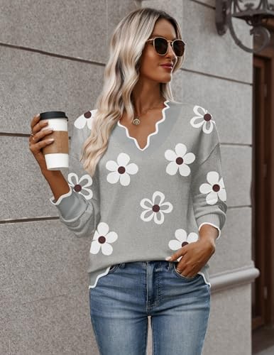 Zeagoo Women's 2026 Fall V Neck Sweater Long Sleeve Lightweight Knit Tops