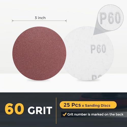 HARFINGTON 25 Pcs 3 Inch Sanding Discs 60 Grit Red Aluminum Oxide